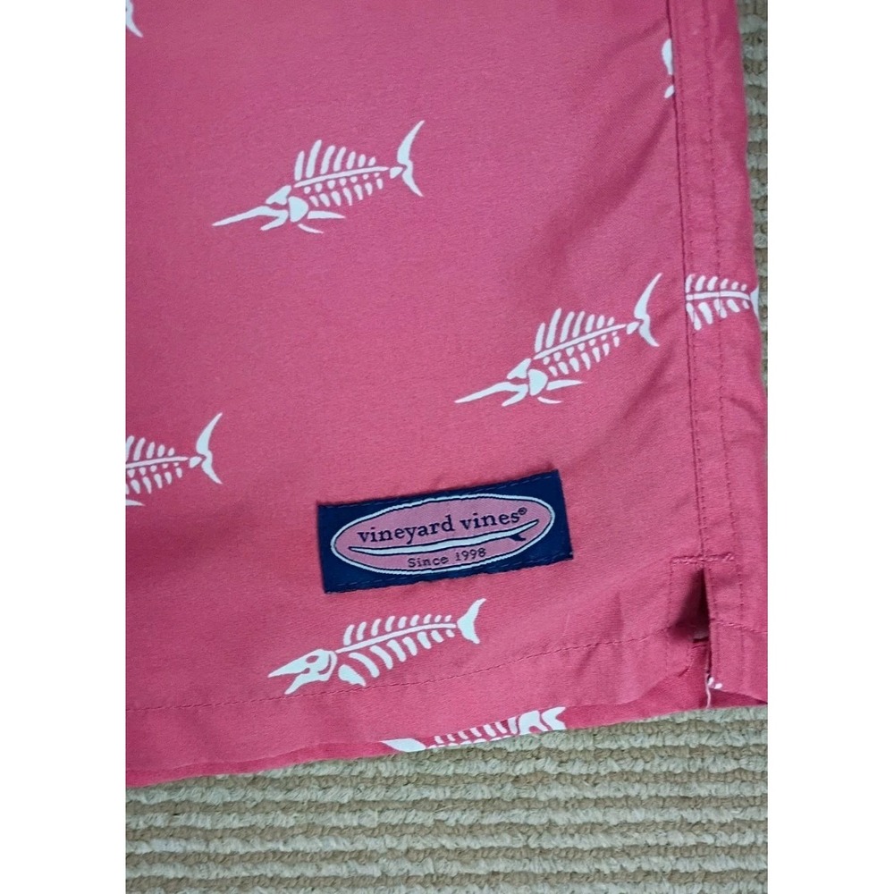 Vineyard Vines Fish Printed Swim Trunks Shorts Men's Size L Red Drawstring - Picture 7 of 10
